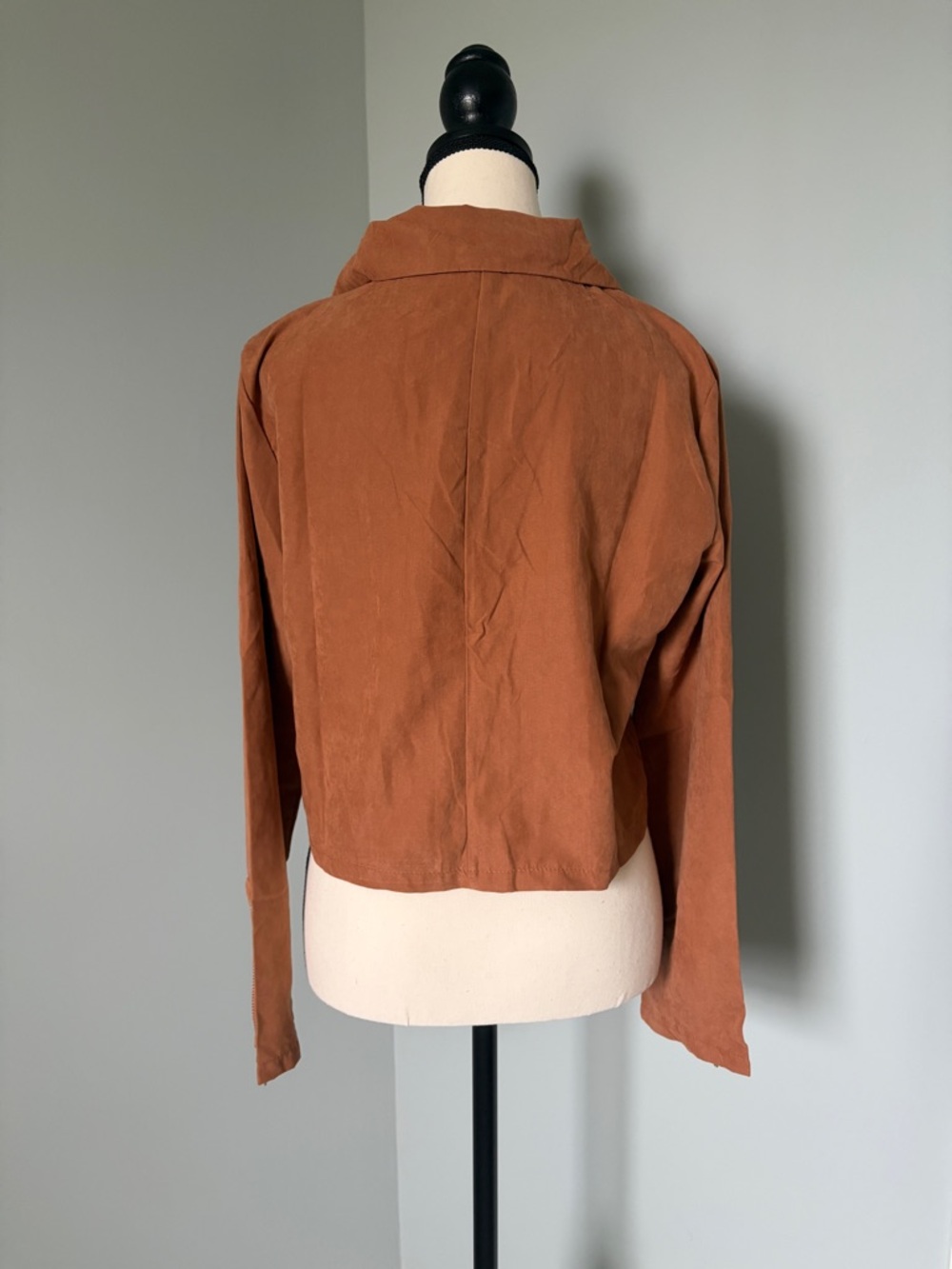 ๐ฅ๐๐ฅ Rust Orange Faux Suede Cropped Moto Jacket - Size M - Picture 5 of 7